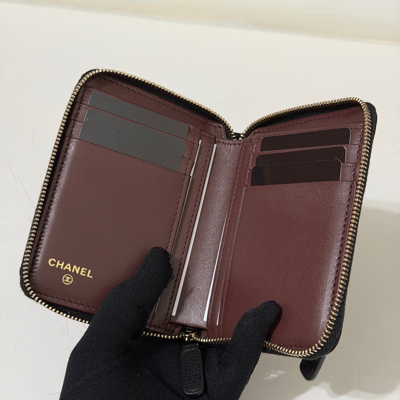 914intheair精品代購『全新全配』Chanel 雙c 黑金加大ㄇ字拉鍊對開短夾-11