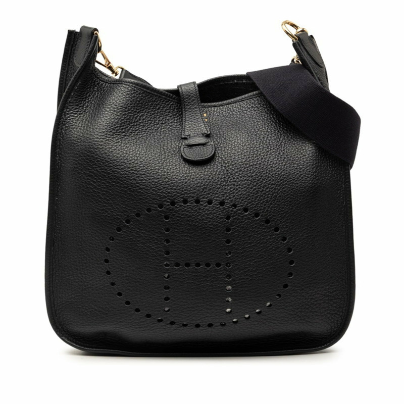 愛馬仕 Evelyne PM 斜背包 2003 黑色金色五金 Togo 皮革 女士款-0