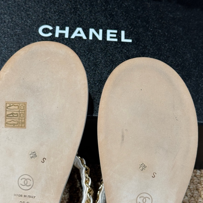 99新 Chanel 香奈兒 經典皮穿鏈夾趾涼鞋 淡金色 36碼-6