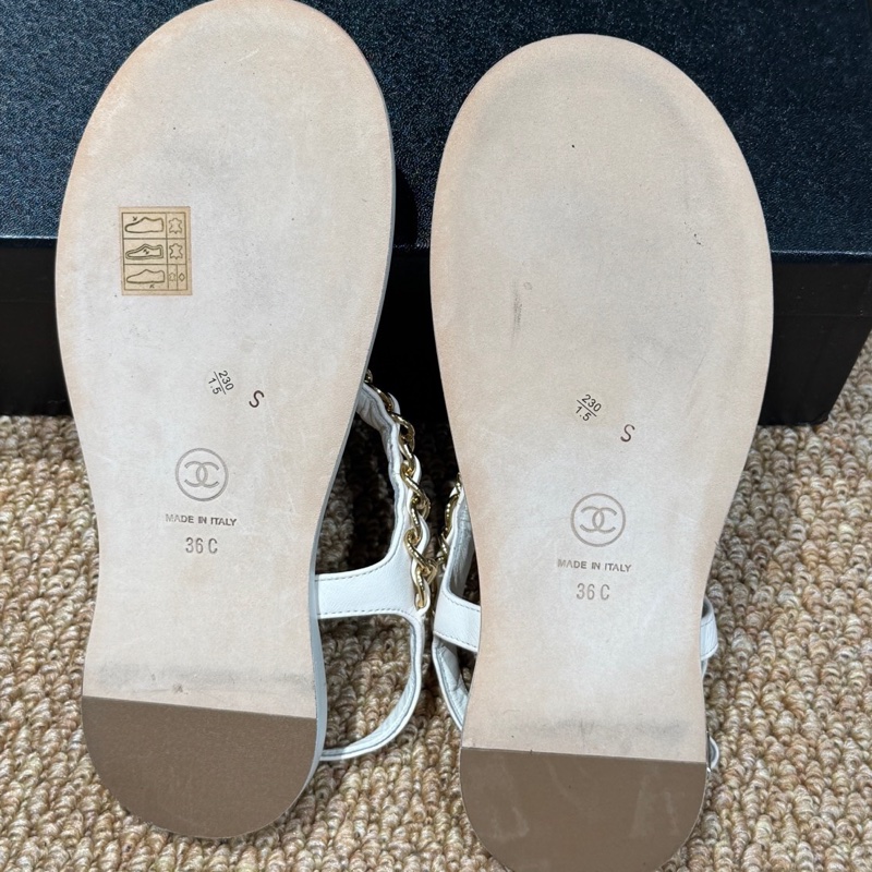 99新 Chanel 香奈兒 經典皮穿鏈夾趾涼鞋 淡金色 36碼-8