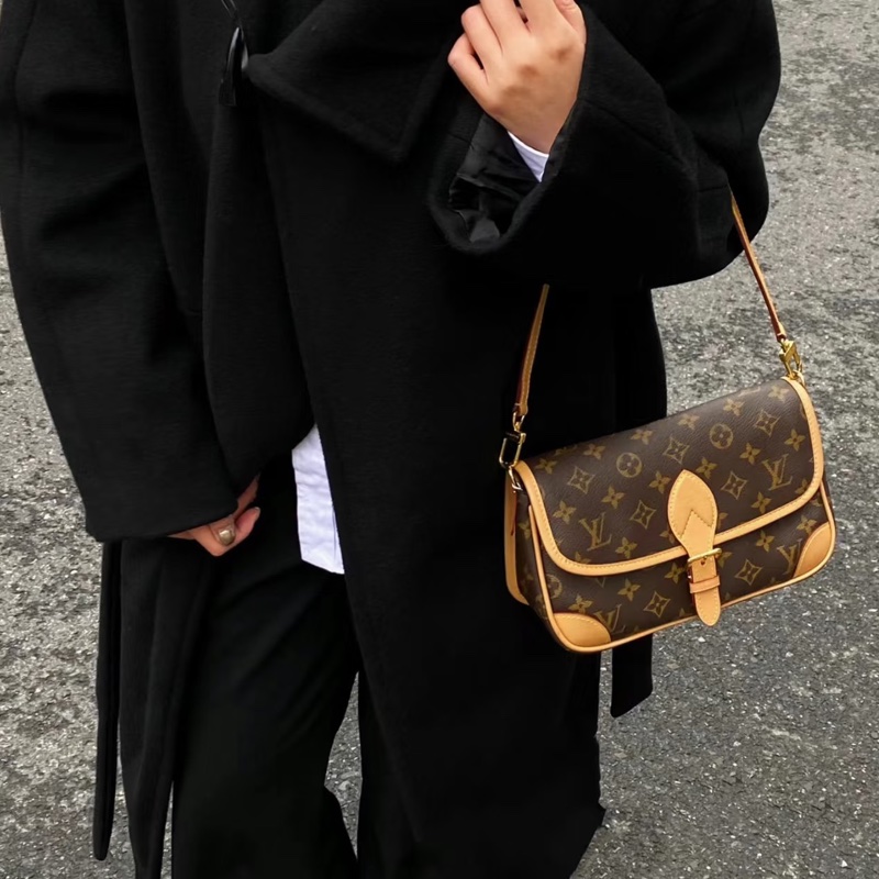 LOUISVUITTON路易威登老花Diane黑背帶法棍🥖包-1