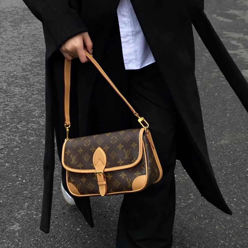 LOUISVUITTON路易威登老花Diane黑背帶法棍🥖包-3