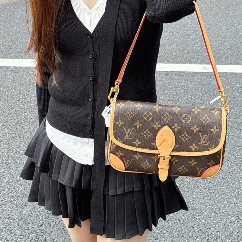 LOUISVUITTON路易威登老花Diane黑背帶法棍🥖包-6