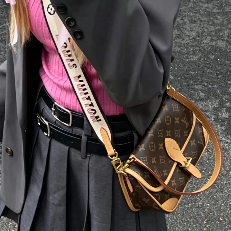 LOUISVUITTON路易威登老花Diane黑背帶法棍🥖包-8