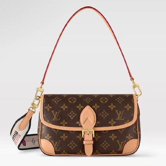 LOUISVUITTON路易威登老花Diane黑背帶法棍🥖包-10