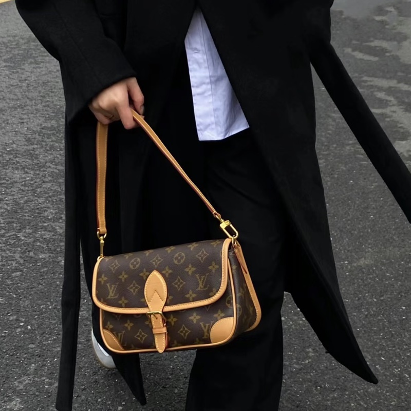 LOUISVUITTON路易威登老花Diane黑背帶法棍🥖包-20