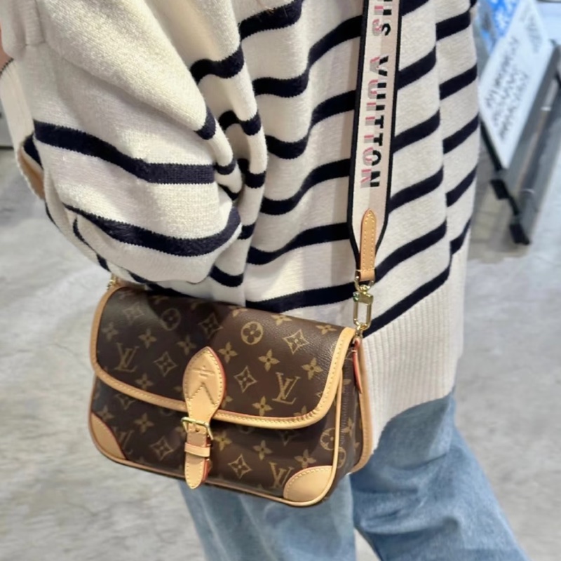 LOUISVUITTON路易威登老花Diane黑背帶法棍🥖包-22