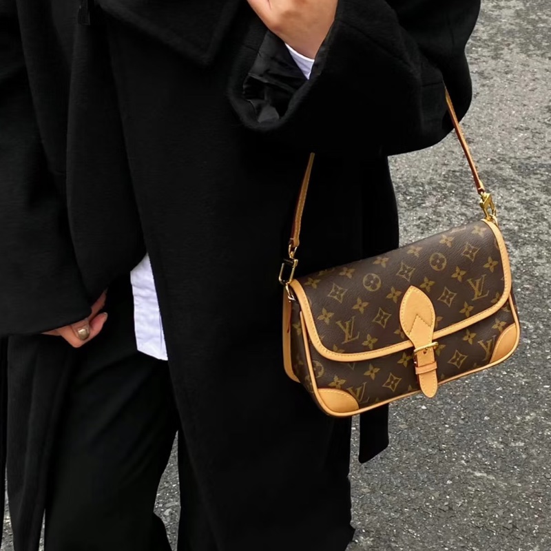 LOUISVUITTON路易威登老花Diane黑背帶法棍🥖包-31