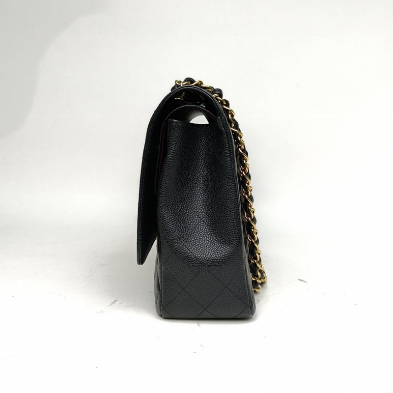 CHANEL CF口蓋包MAXI黑色荔枝牛皮16開金扣肩背包-1