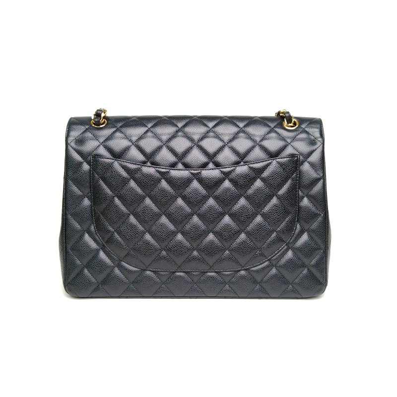 CHANEL CF口蓋包MAXI黑色荔枝牛皮16開金扣肩背包-2