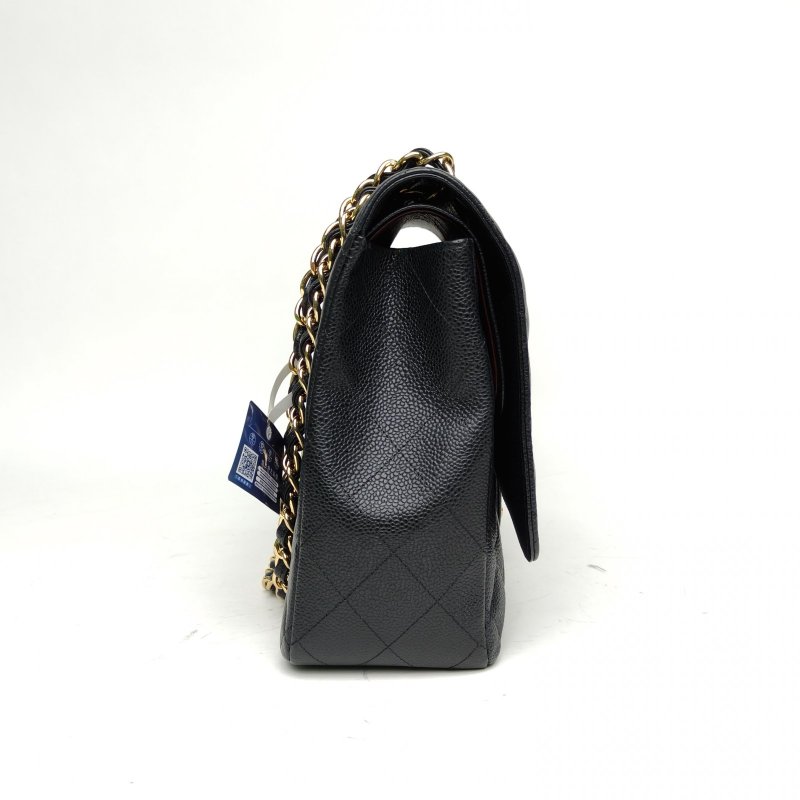 CHANEL CF口蓋包MAXI黑色荔枝牛皮16開金扣肩背包-3