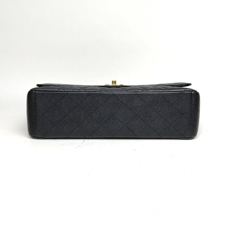 CHANEL CF口蓋包MAXI黑色荔枝牛皮16開金扣肩背包-4