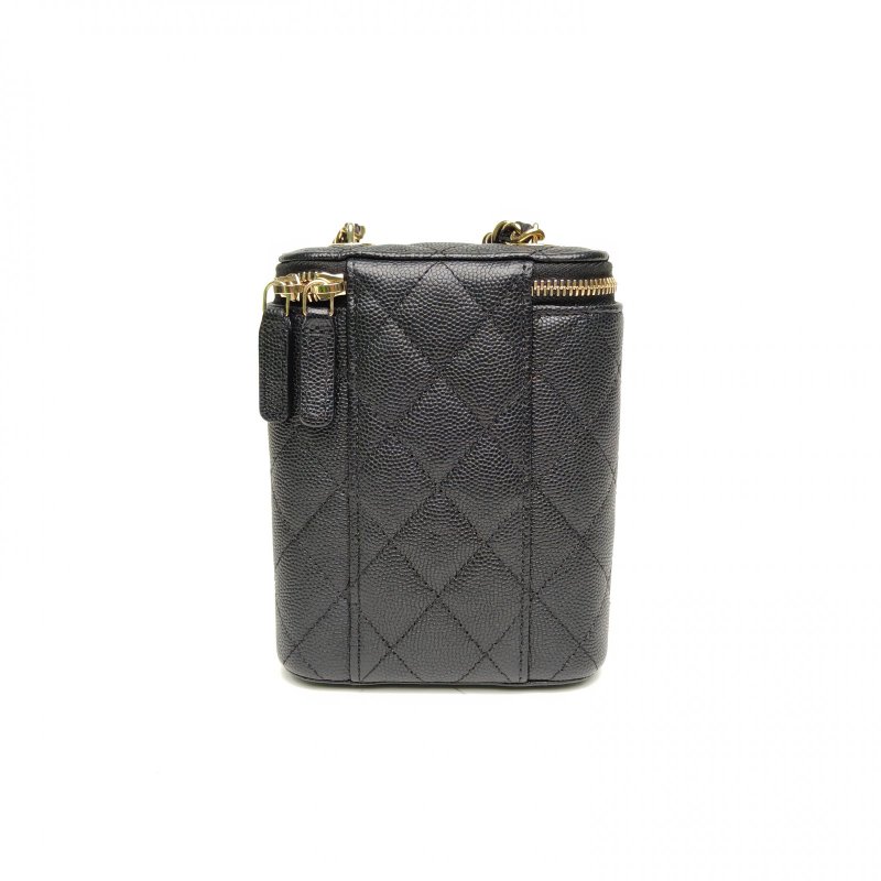 CHANEL 20B煙盒化妝包黑色荔枝牛皮鐳射標金扣菱格紋肩背包-2