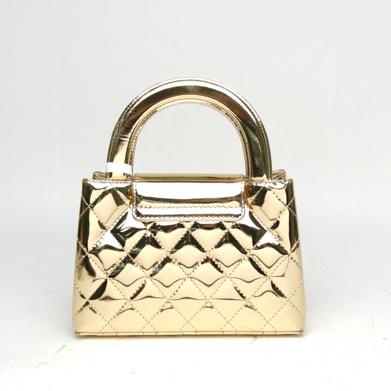 CHANEL 金色漆皮晶片開金扣Kelly鏈條手提包小號26C肩背包-2