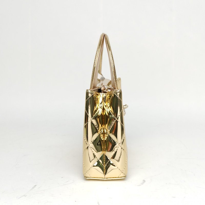 CHANEL 金色漆皮晶片開金扣Kelly鏈條手提包小號26C肩背包-3