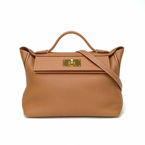 HERMES 242429金棕色Togo皮/Swift皮Z刻金扣肩背包