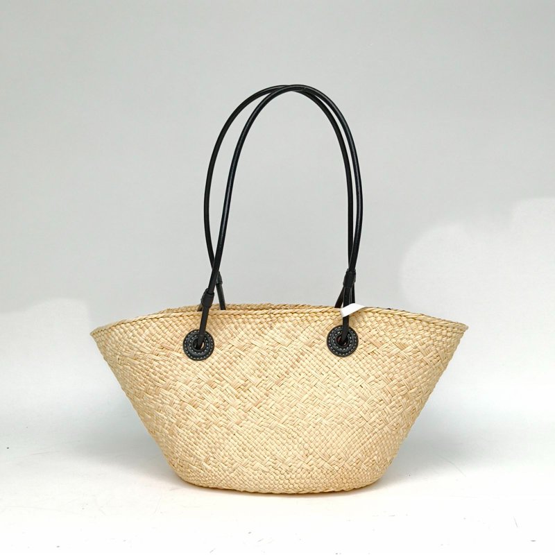 LOEWE 棕色草編AnagramBasket編織菜籃子包肩背包-2