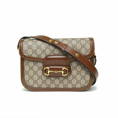 GUCCI Horsebit馬銜扣1955馬鞍包小號25棕色PVC金扣肩背包