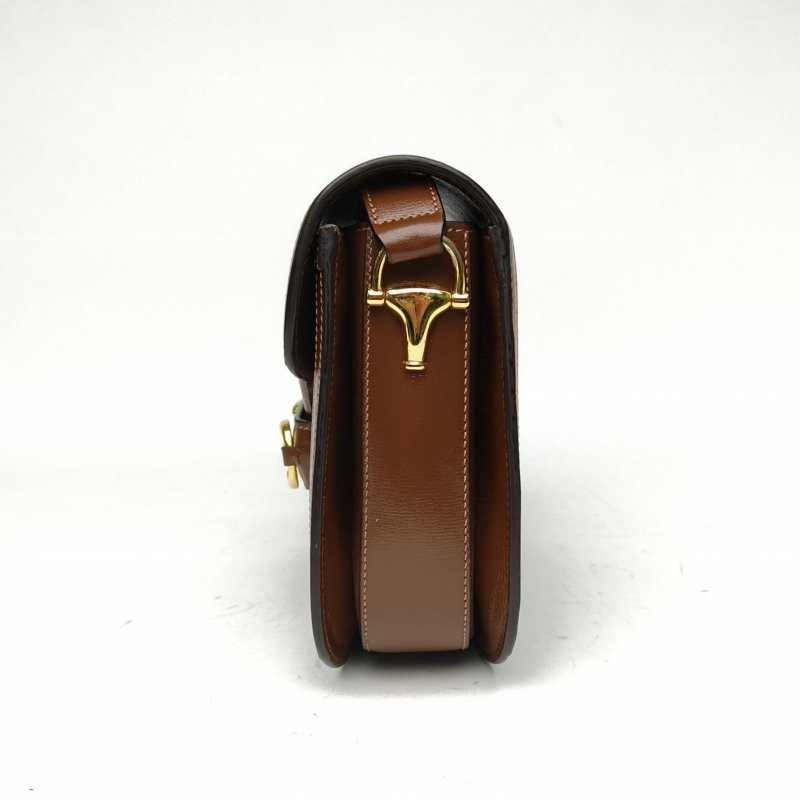 GUCCI Horsebit馬銜扣1955馬鞍包小號25棕色PVC金扣肩背包-1