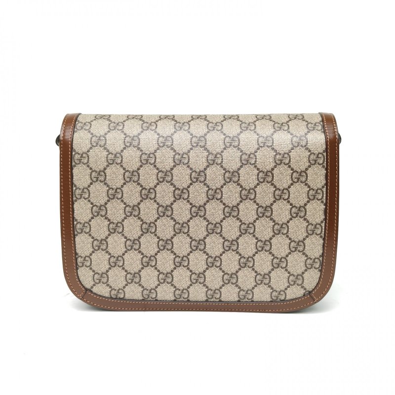 GUCCI Horsebit馬銜扣1955馬鞍包小號25棕色PVC金扣肩背包-2