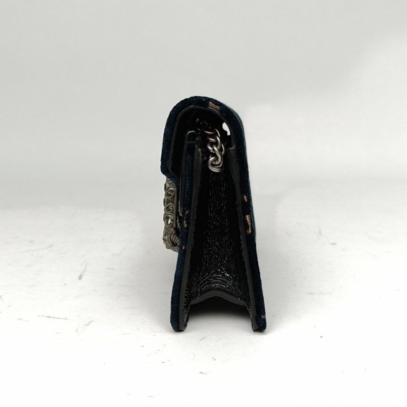 GUCCI 墨藍色天鵝絨鑽扣Dionysus酒神超Mini16.5肩背包-1