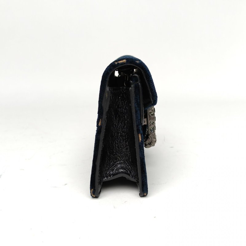 GUCCI 墨藍色天鵝絨鑽扣Dionysus酒神超Mini16.5肩背包-3
