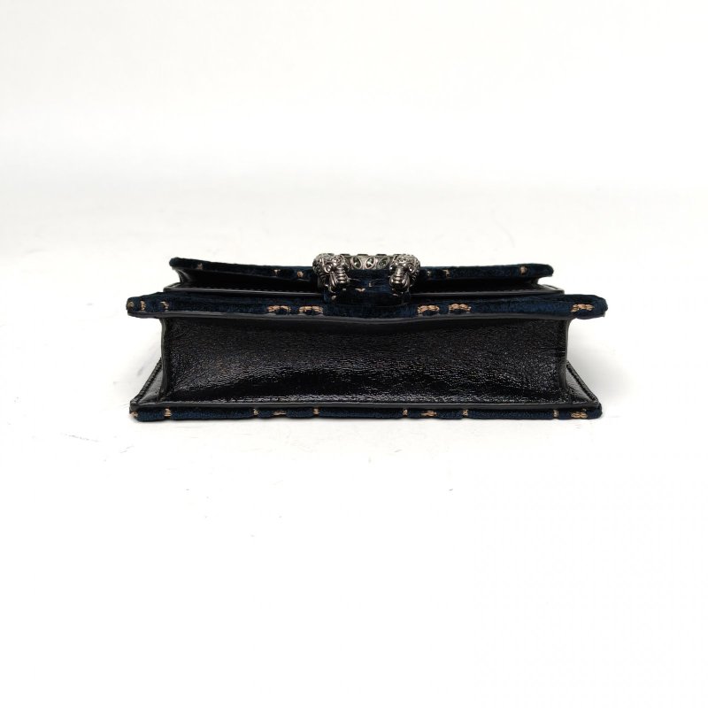 GUCCI 墨藍色天鵝絨鑽扣Dionysus酒神超Mini16.5肩背包-4