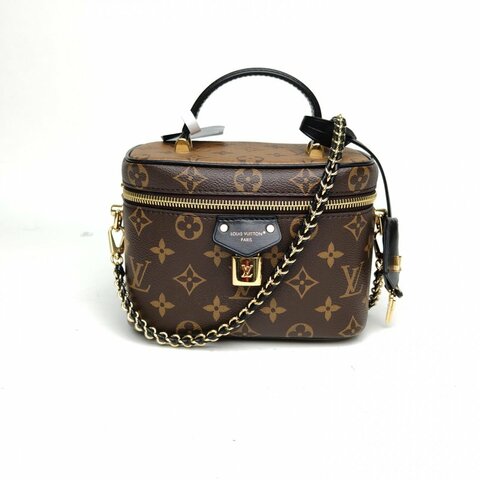 LOUIS VUITTON Vanity化妝包寬版19老花PVC金扣晶片肩背包