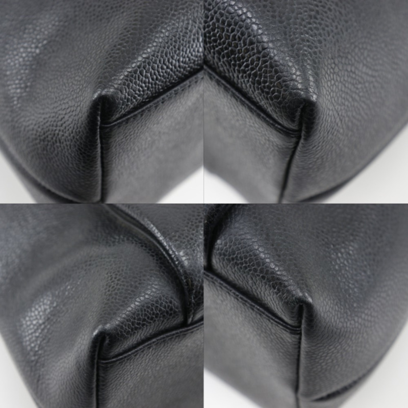 香奈兒鏈條手提包，Coco Mark 標誌，魚子醬紋皮革，黑色，女士-3