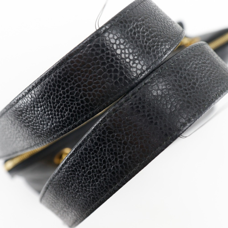 香奈兒鏈條手提包，Coco Mark 標誌，魚子醬紋皮革，黑色，女士-4