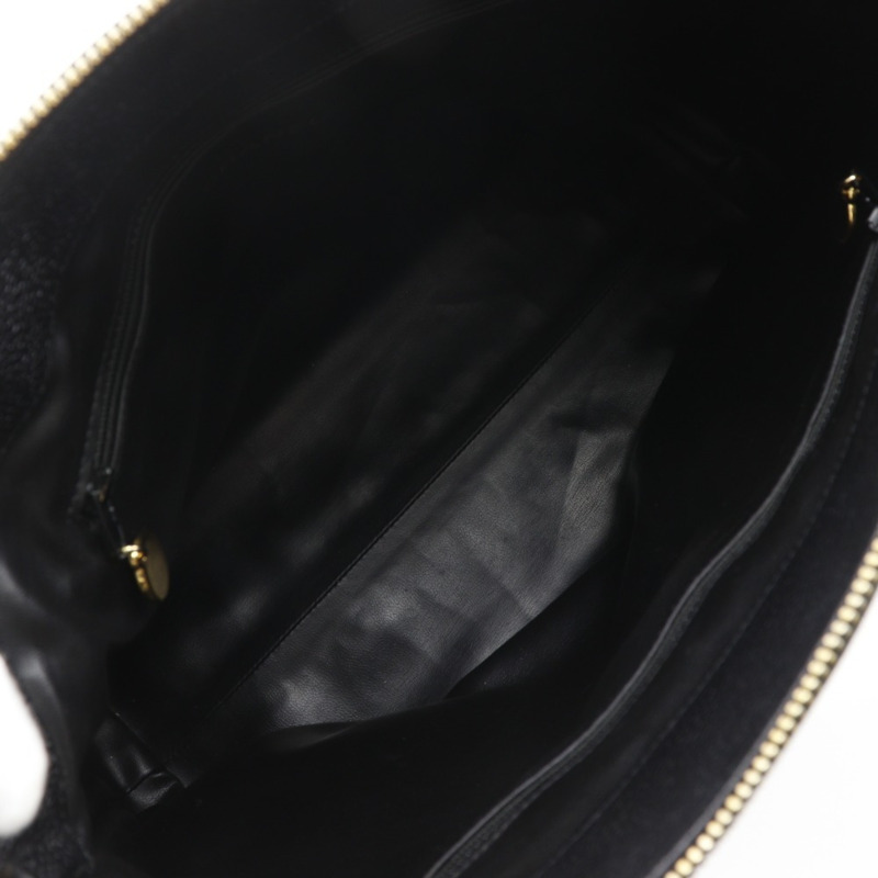 香奈兒鏈條手提包，Coco Mark 標誌，魚子醬紋皮革，黑色，女士-5