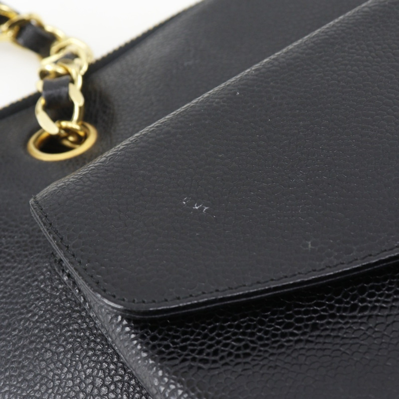 香奈兒鏈條手提包，Coco Mark 標誌，魚子醬紋皮革，黑色，女士-10