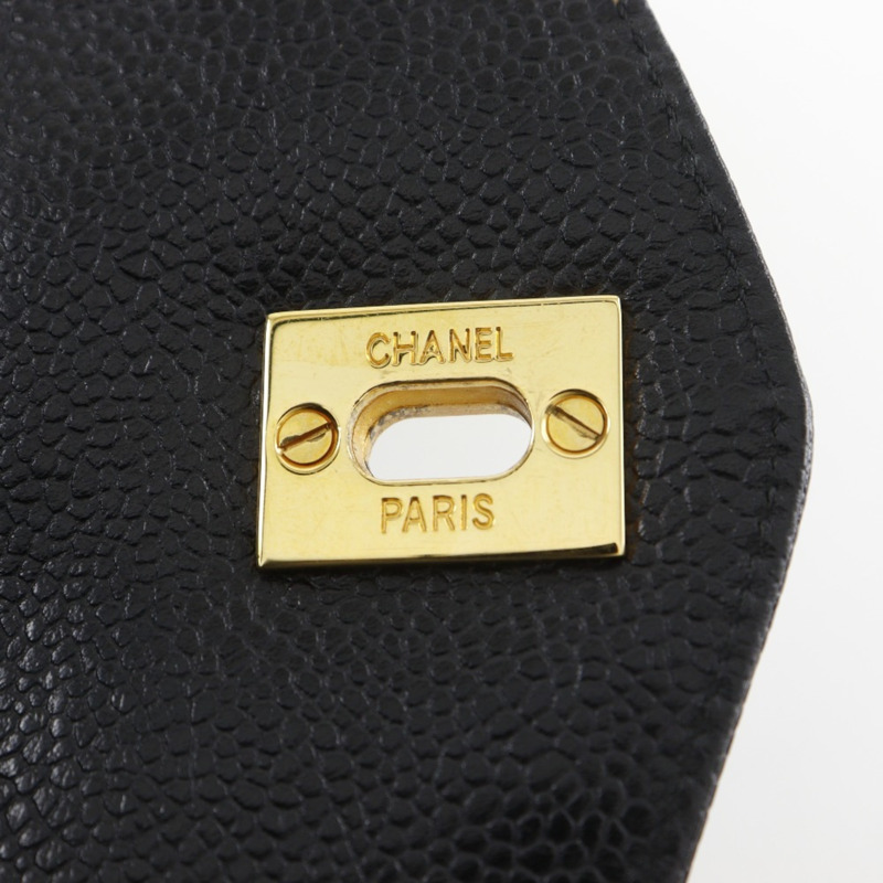香奈兒鏈條手提包，Coco Mark 標誌，魚子醬紋皮革，黑色，女士-12