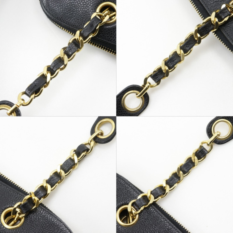 香奈兒鏈條手提包，Coco Mark 標誌，魚子醬紋皮革，黑色，女士-15