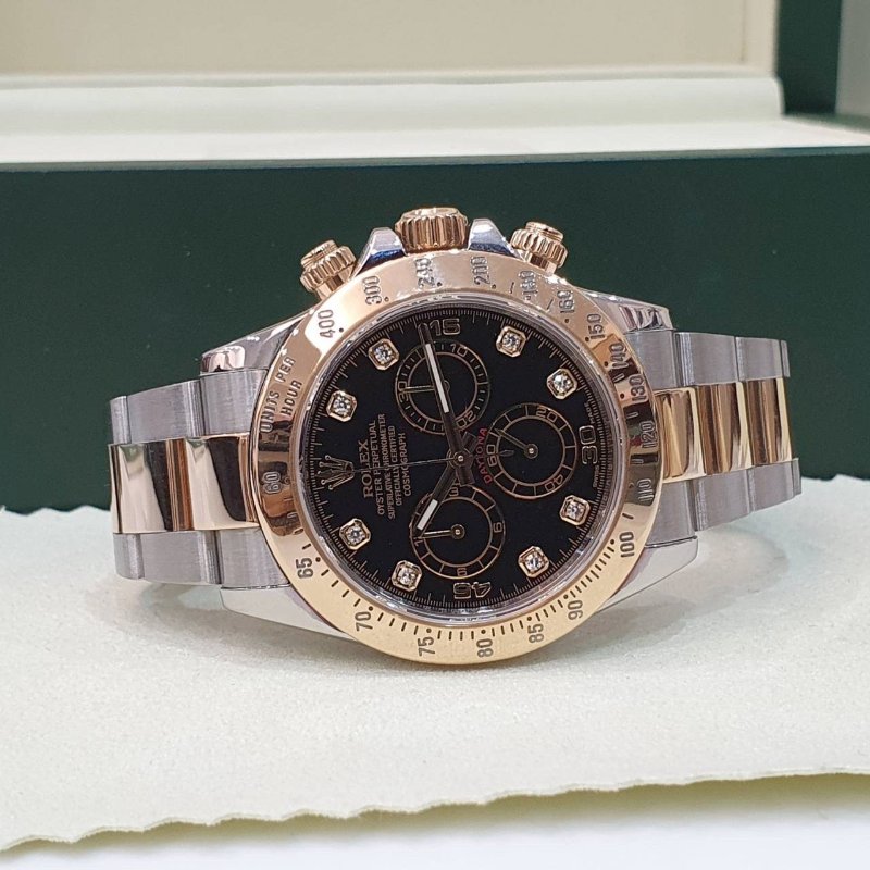 【大眾名錶】ROLEX勞力士116523 Daytona半金迪通拿 黑色8鑽面盤 計時碼錶 錶徑40mm 自動上鍊 大眾名錶B1623-1