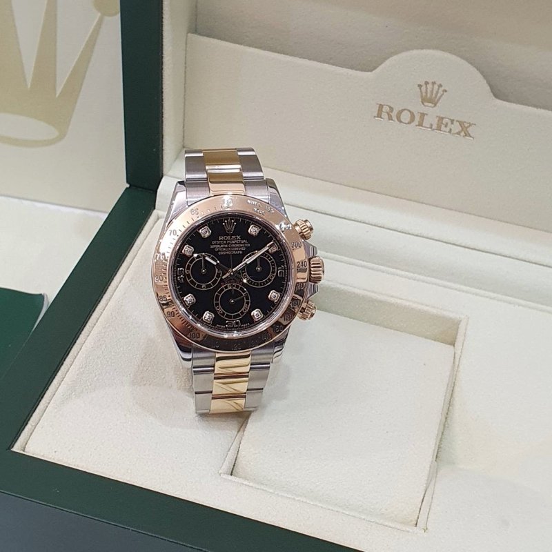 【大眾名錶】ROLEX勞力士116523 Daytona半金迪通拿 黑色8鑽面盤 計時碼錶 錶徑40mm 自動上鍊 大眾名錶B1623-2