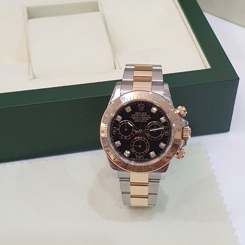 【大眾名錶】ROLEX勞力士116523 Daytona半金迪通拿 黑色8鑽面盤 計時碼錶 錶徑40mm 自動上鍊 大眾名錶B1623-4
