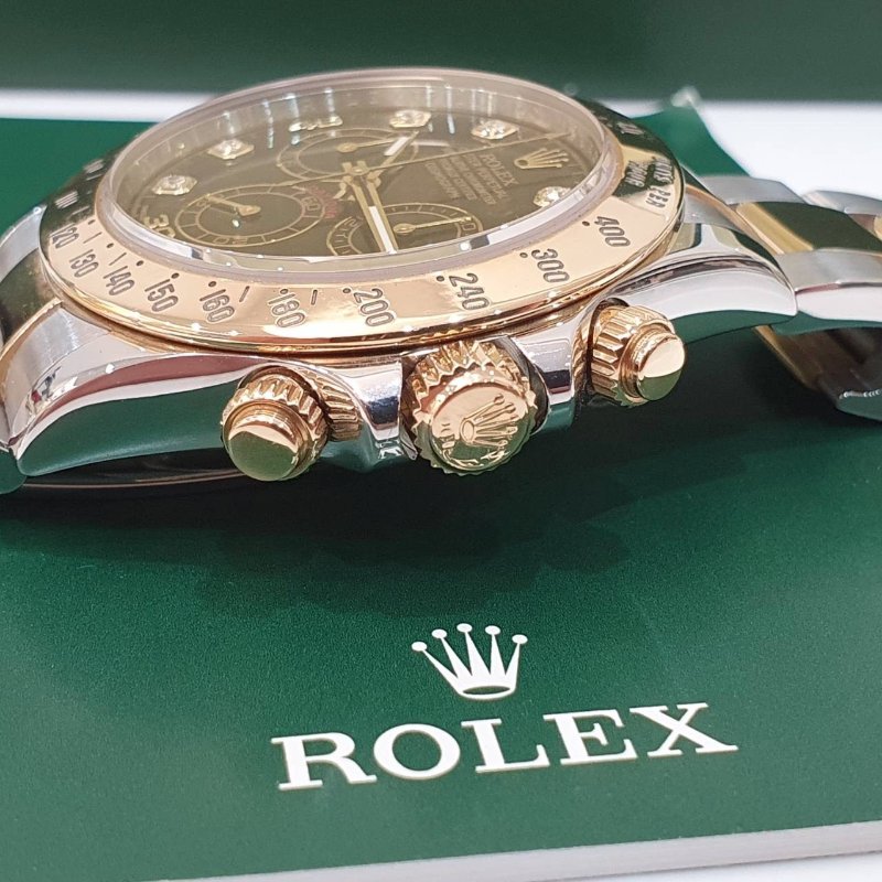 【大眾名錶】ROLEX勞力士116523 Daytona半金迪通拿 黑色8鑽面盤 計時碼錶 錶徑40mm 自動上鍊 大眾名錶B1623-5