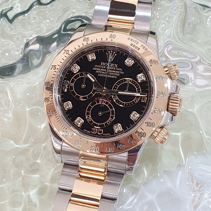 【大眾名錶】ROLEX勞力士116523 Daytona半金迪通拿 黑色8鑽面盤 計時碼錶 錶徑40mm 自動上鍊 大眾名錶B1623-8