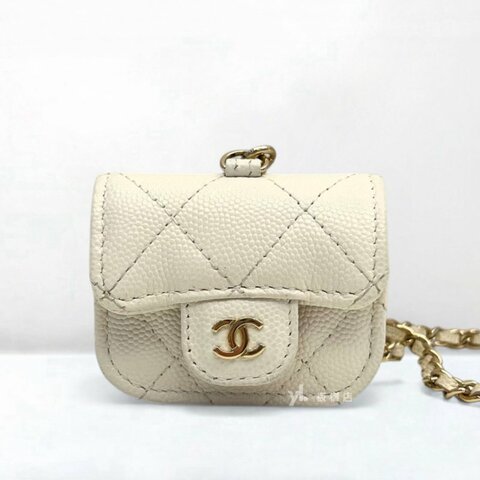 S5385-Chanel 白荔枝皮金釦Airpods Pro Case耳機套AP1739