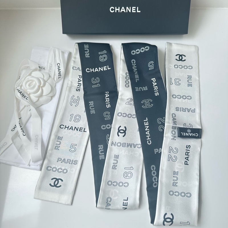 Chanel twilly小絲巾 黑白雙面-0