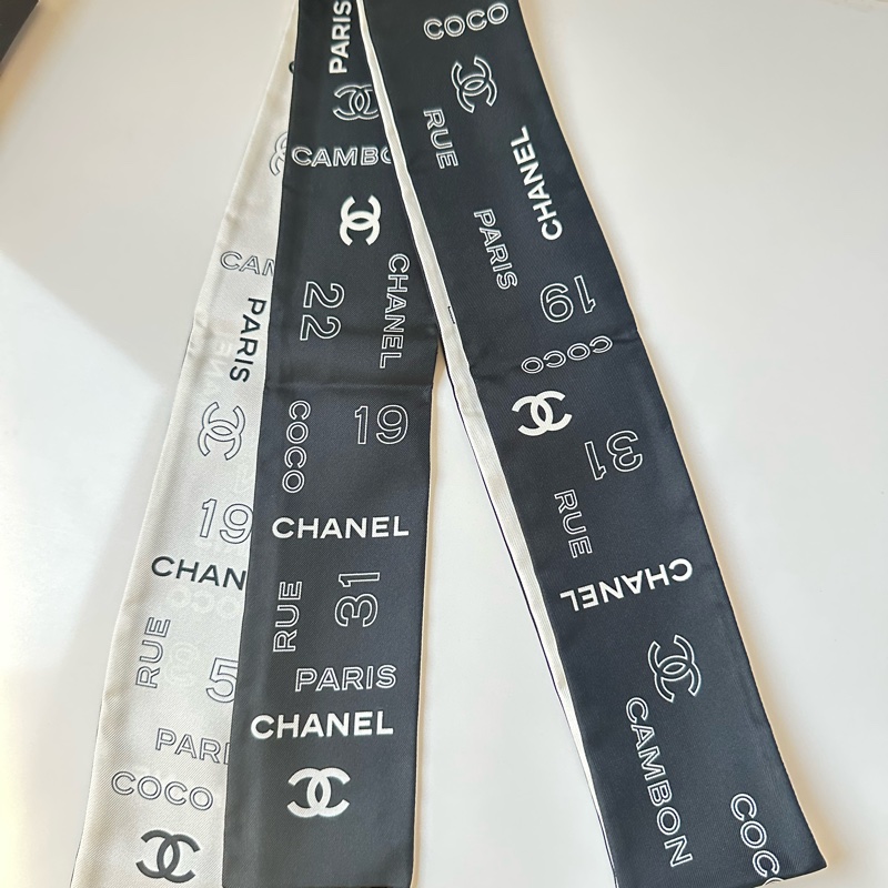 Chanel twilly小絲巾 黑白雙面-6