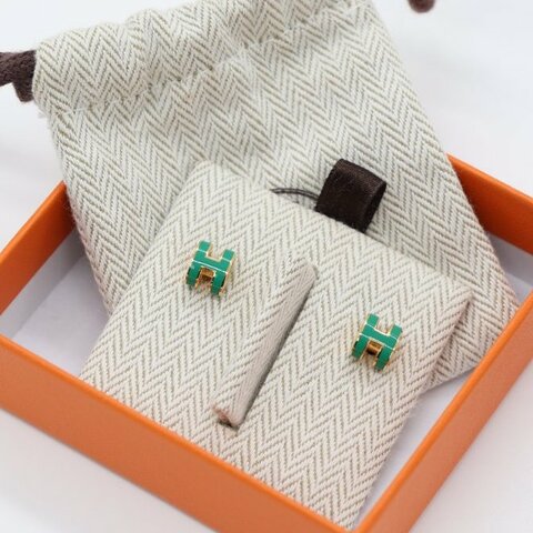 Hermès 愛馬仕 Pop H Mini 竹子綠 金色 耳環