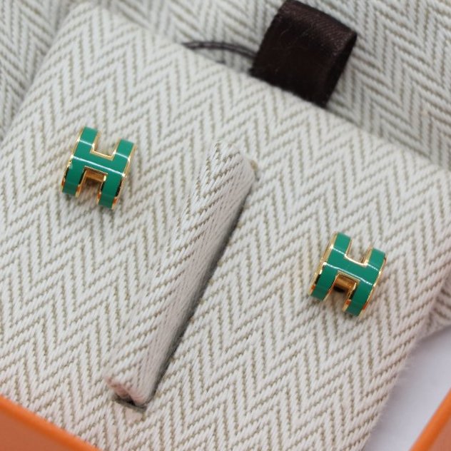 Hermès 愛馬仕 Pop H Mini 竹子綠 金色 耳環-9
