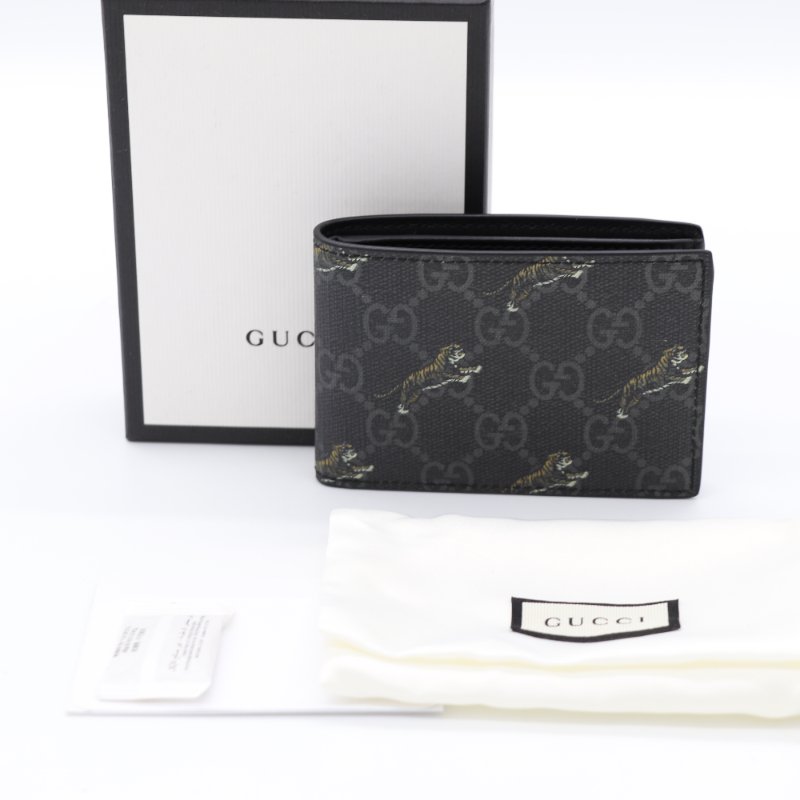 （超級新♥️可送禮）Gucci 古馳 黑花 老虎印花 短夾 （鈔票+卡片位）-9