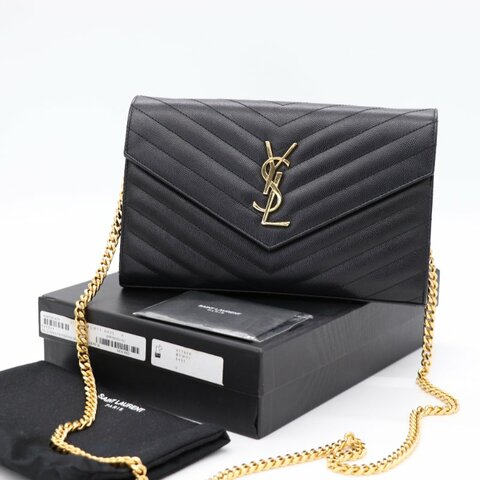 Saint Laurent 聖羅蘭 CASSANDR 黑色 魚子醬 鏈條 WOC 斜挎包