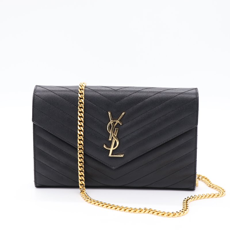 Saint Laurent 聖羅蘭 CASSANDR 黑色 魚子醬 鏈條 WOC 斜挎包-1