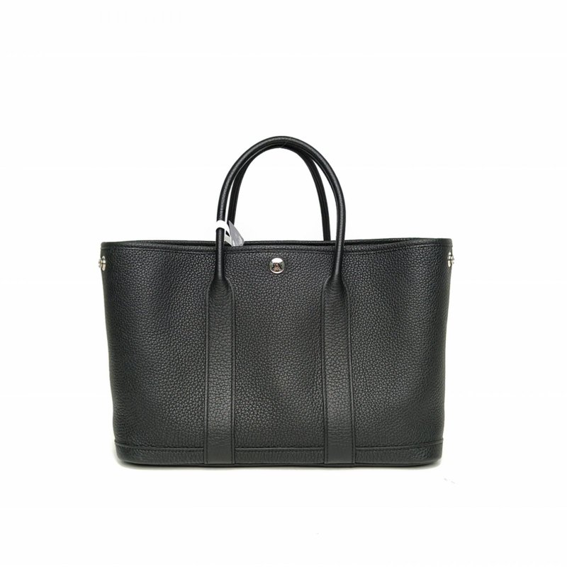 HERMES GardenParty花園包30黑色NEGONA皮U刻銀扣肩背包-2