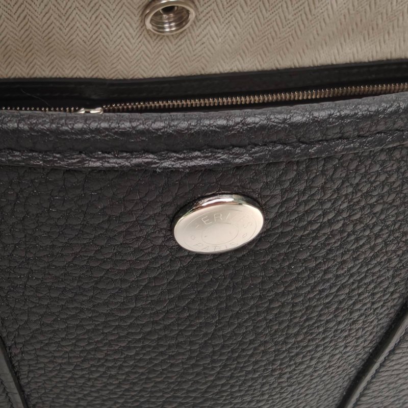 HERMES GardenParty花園包30黑色NEGONA皮U刻銀扣肩背包-4