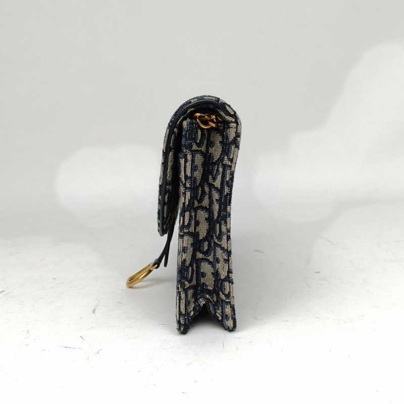 DIOR SADDLE馬鞍鏈條WOC22厚款墨藍色帆布1Oblique印花肩背包-1